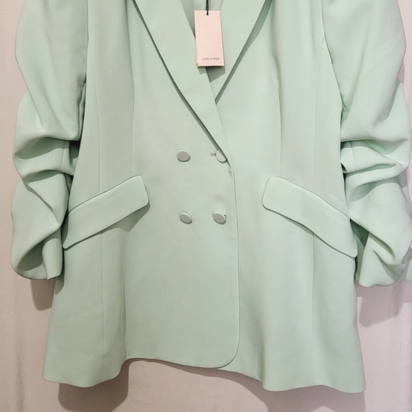 Unworn Cinq A Sept Kris Ruched Sleeve Double Breasted Blazer in Celadon - Picture 5 of 7